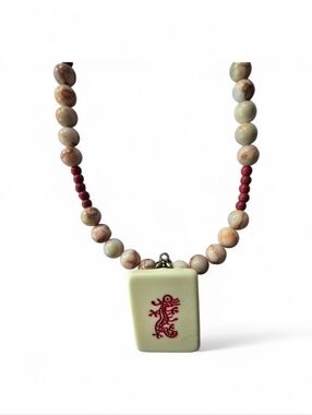 MAHJONG LOVERS LUCKY RED DRAGON PENDANT EXTEND 21"NEW UNIQUE NECKLACE